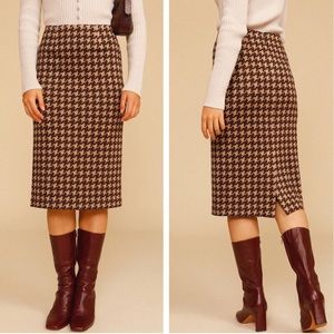 Rouje Sidonie Houndstooth Brown Tan Monochromatic Pencil Skirt